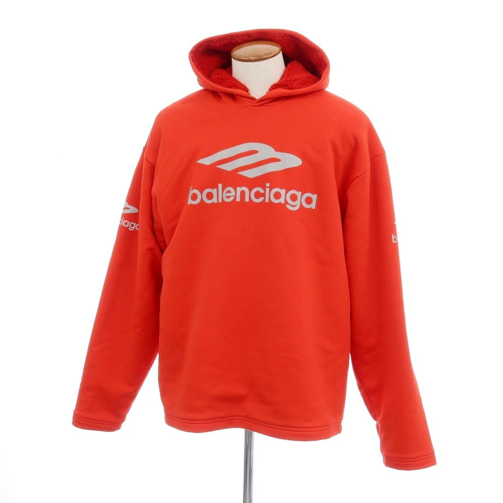 【中古】【未使用】バレンシアガ BALENCIAGA SKIWEAR 内ボア コットン リフレクターロゴ パーカー レッド【サイズ2】【 状態ランクS 】【 メンズ 】