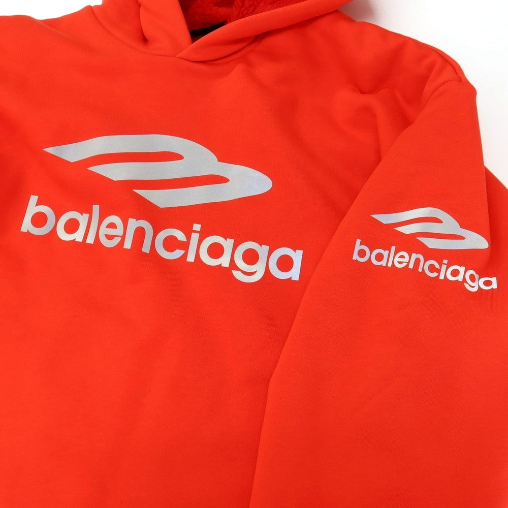 【中古】【未使用】バレンシアガ BALENCIAGA SKIWEAR 内ボア コットン リフレクターロゴ パーカー レッド【サイズ2】【 状態ランクS 】【 メンズ 】