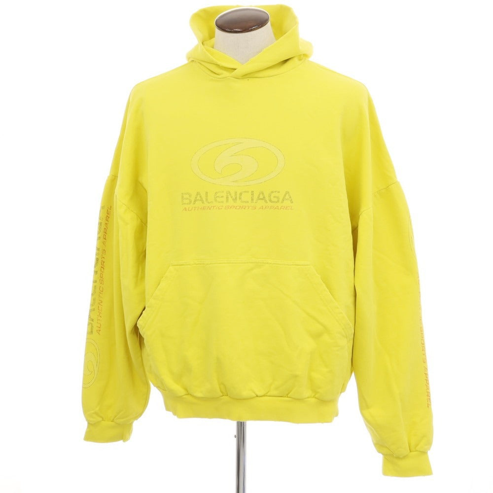 【中古】バレンシアガ BALENCIAGA ダメージ加工 コットン プルオーバー パーカー ライムイエロー【 サイズ3 】【 状態ランクA 】【 メンズ 】 [APD]