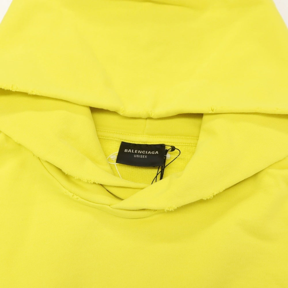 【中古】バレンシアガ BALENCIAGA ダメージ加工 コットン プルオーバー パーカー ライムイエロー【 サイズ3 】【 状態ランクA 】【 メンズ 】 [APD]