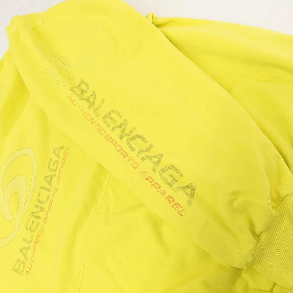 【中古】バレンシアガ BALENCIAGA ダメージ加工 コットン プルオーバー パーカー ライムイエロー【サイズ3】【 状態ランクA 】【 メンズ 】
