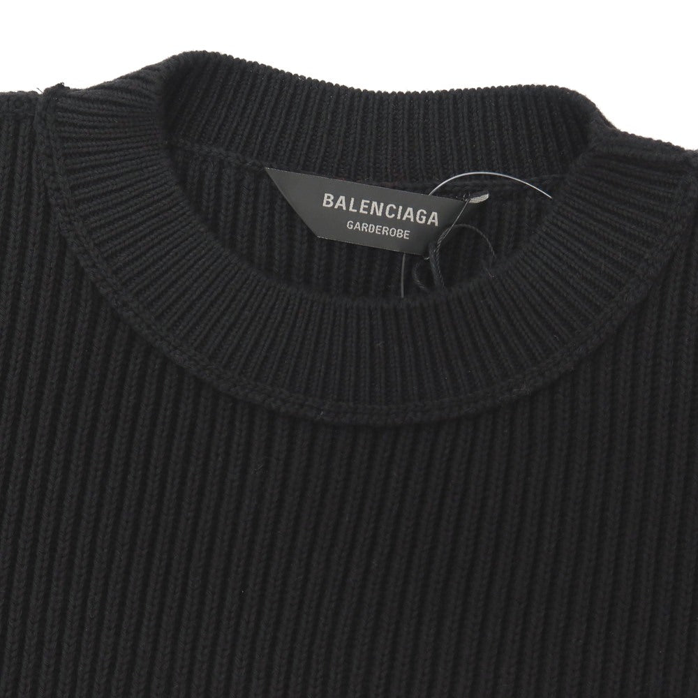 【中古】【未使用】バレンシアガ BALENCIAGA GARDROBE ミドルゲージ リブ編み コットンウール クルーネックニット ブラック【サイズXS】【 状態ランクS 】【 メンズ 】