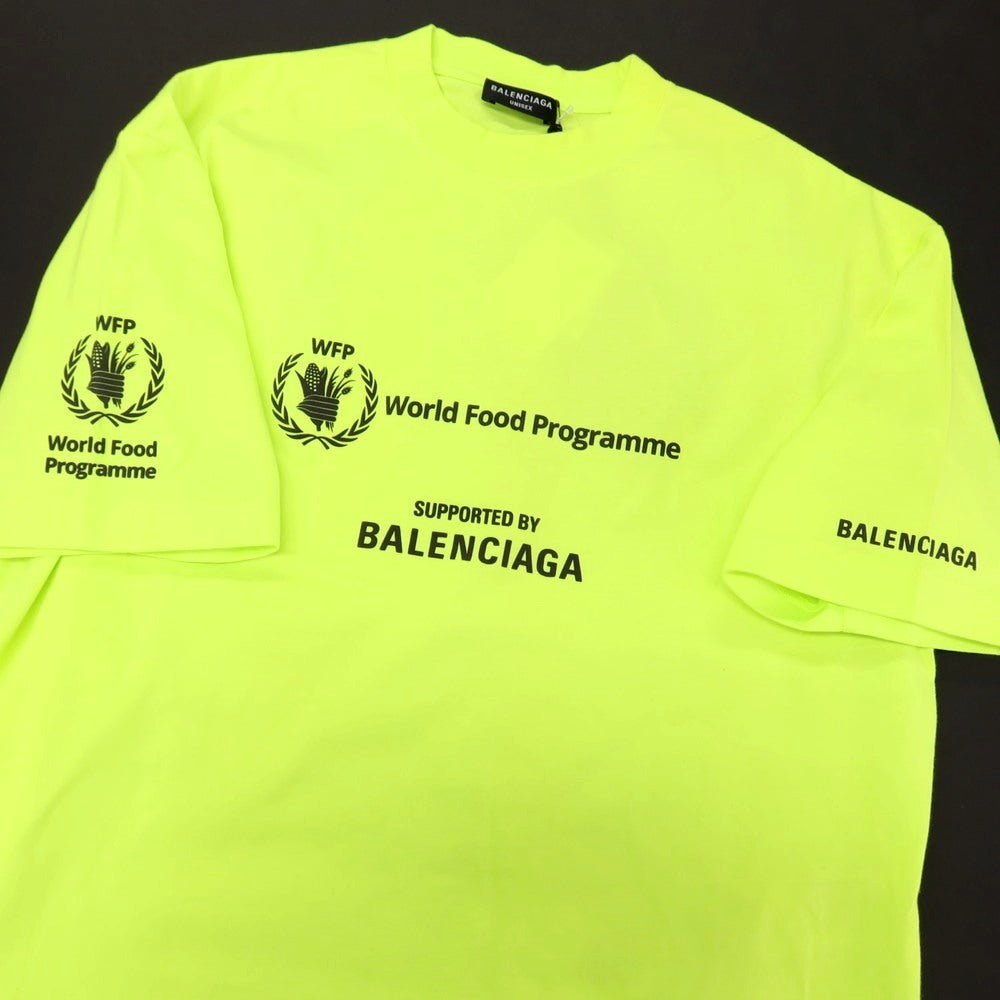 【中古】バレンシアガ BALENCIAGA World Food Programme コットン クルーネック 半袖Ｔシャツ ネオンライム【サイズXS】【 状態ランクB 】【 メンズ 】[CPD]
