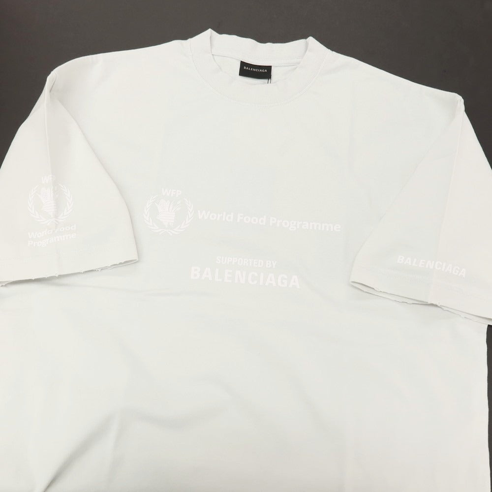 【中古】バレンシアガ BALENCIAGA ダメージ加工 World Food Programme コットン クルーネック 半袖Ｔシャツ ライトブルーグレー【サイズS】【 状態ランクA 】【 メンズ 】