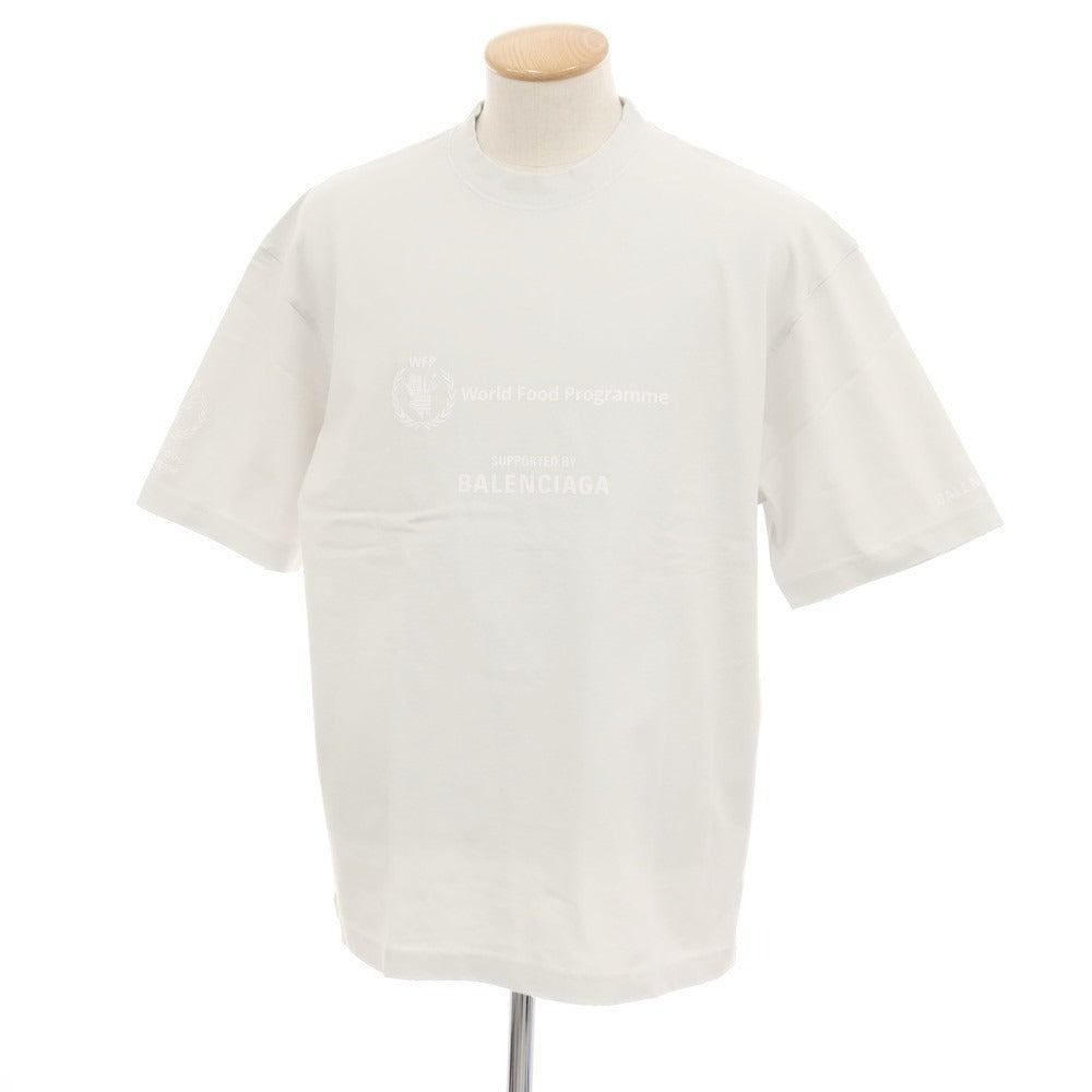 【中古】バレンシアガ BALENCIAGA ダメージ加工 World Food Programme コットン クルーネック 半袖Ｔシャツ ライトブルーグレー【サイズXS】【 状態ランクA 】【 メンズ 】