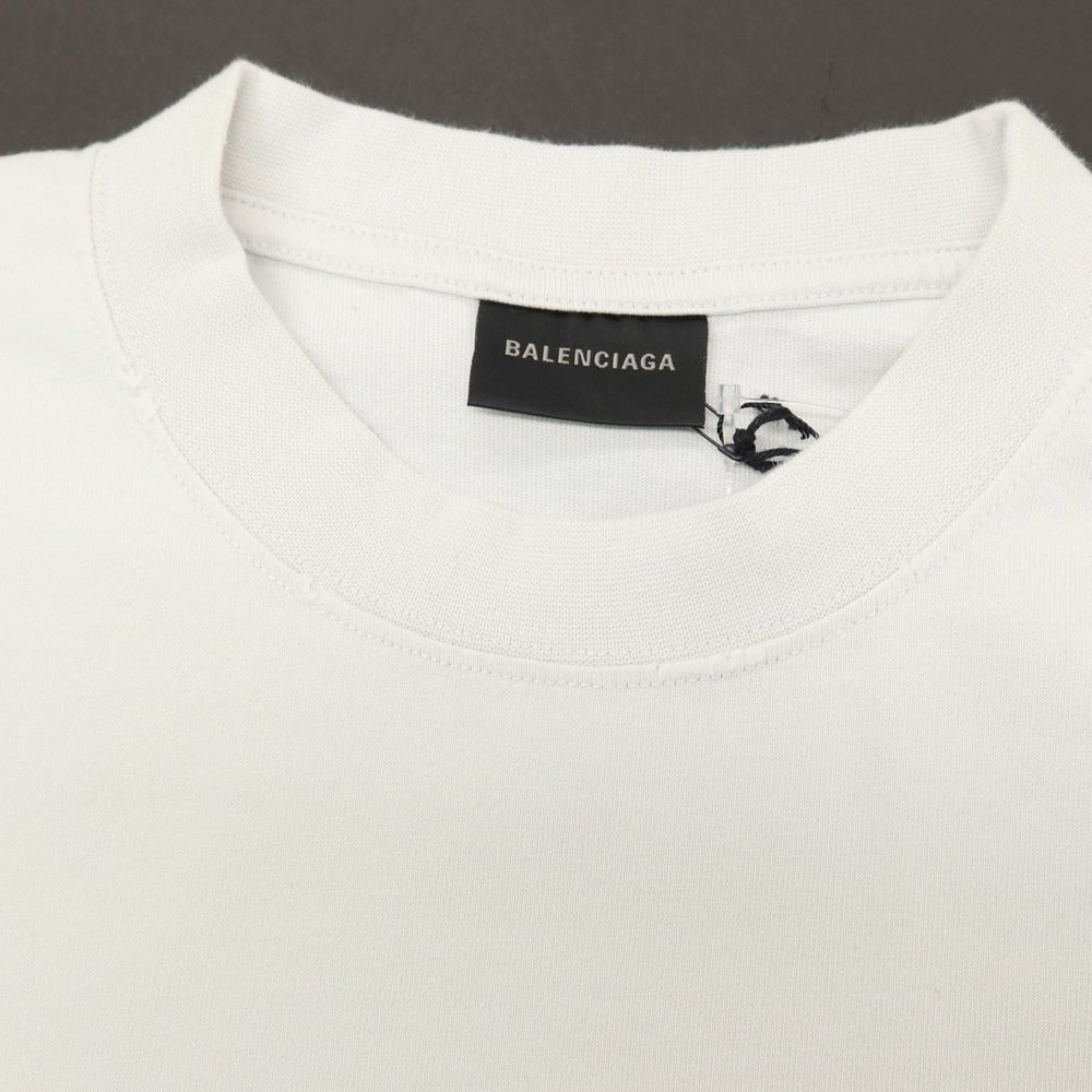 【中古】バレンシアガ BALENCIAGA ダメージ加工 World Food Programme コットン クルーネック 半袖Ｔシャツ ライトブルーグレー【サイズXS】【 状態ランクA 】【 メンズ 】