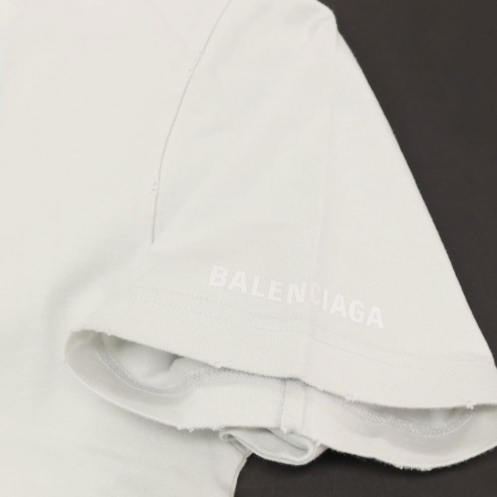 【中古】バレンシアガ BALENCIAGA ダメージ加工 World Food Programme コットン クルーネック 半袖Ｔシャツ ライトブルーグレー【サイズXS】【 状態ランクA 】【 メンズ 】[CPD]