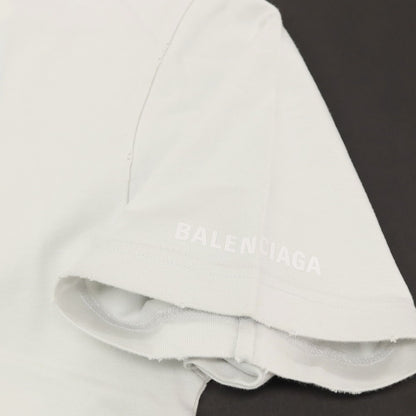 【中古】バレンシアガ BALENCIAGA ダメージ加工 World Food Programme コットン クルーネック 半袖Ｔシャツ ライトブルーグレー【サイズXS】【 状態ランクA 】【 メンズ 】