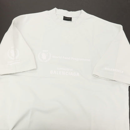 【中古】バレンシアガ BALENCIAGA ダメージ加工 World Food Programme コットン クルーネック 半袖Ｔシャツ ライトブルーグレー【サイズXS】【 状態ランクA 】【 メンズ 】
