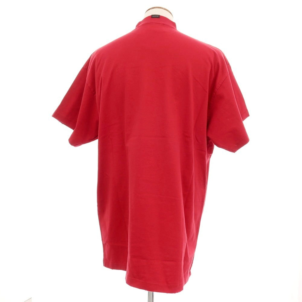 【中古】バレンシアガ BALENCIAGA ダメージ加工 コットン モックネック 半袖Ｔシャツ レッド【サイズ2】【 状態ランクA 】【 メンズ 】[CPD]