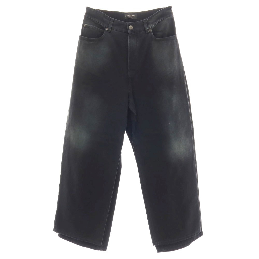 【中古】バレンシアガ BALENCIAGA コットン レイヤード風 ワイド デニムパンツ ジーンズ ブラックネイビー【サイズS】【 状態ランクB 】【 メンズ 】