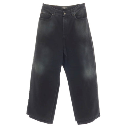 【中古】バレンシアガ BALENCIAGA コットン レイヤード風 ワイド デニムパンツ ジーンズ ブラックネイビー【サイズS】【 状態ランクB 】【 メンズ 】