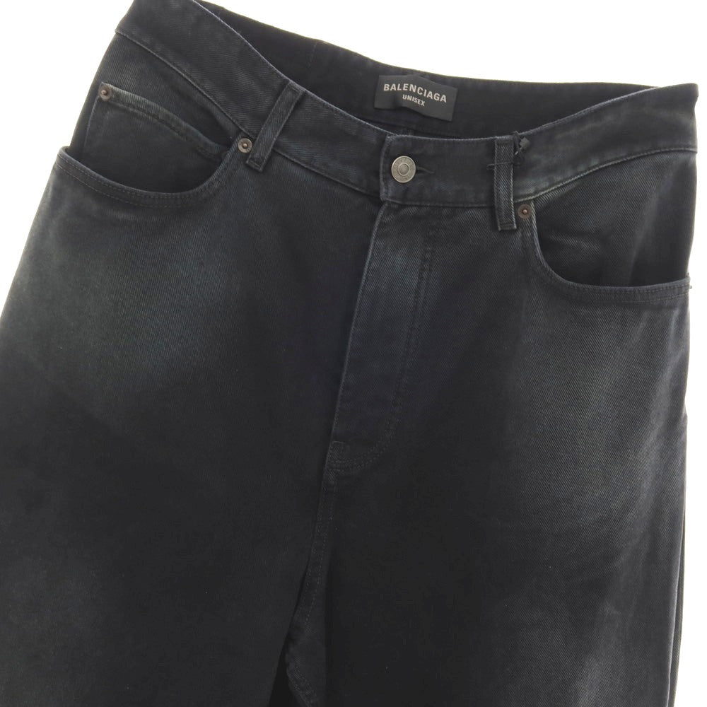 【中古】バレンシアガ BALENCIAGA コットン レイヤード風 ワイド デニムパンツ ジーンズ ブラックネイビー【サイズS】【 状態ランクB 】【 メンズ 】