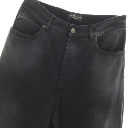 【中古】バレンシアガ BALENCIAGA コットン レイヤード風 ワイド デニムパンツ ジーンズ ブラックネイビー【サイズS】【 状態ランクB 】【 メンズ 】