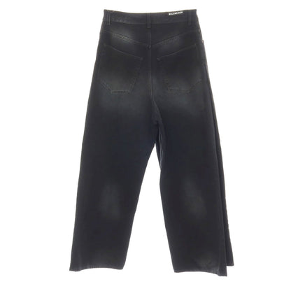 【中古】バレンシアガ BALENCIAGA コットン レイヤード風 ワイド デニムパンツ ジーンズ ブラックネイビー【サイズS】【 状態ランクB 】【 メンズ 】