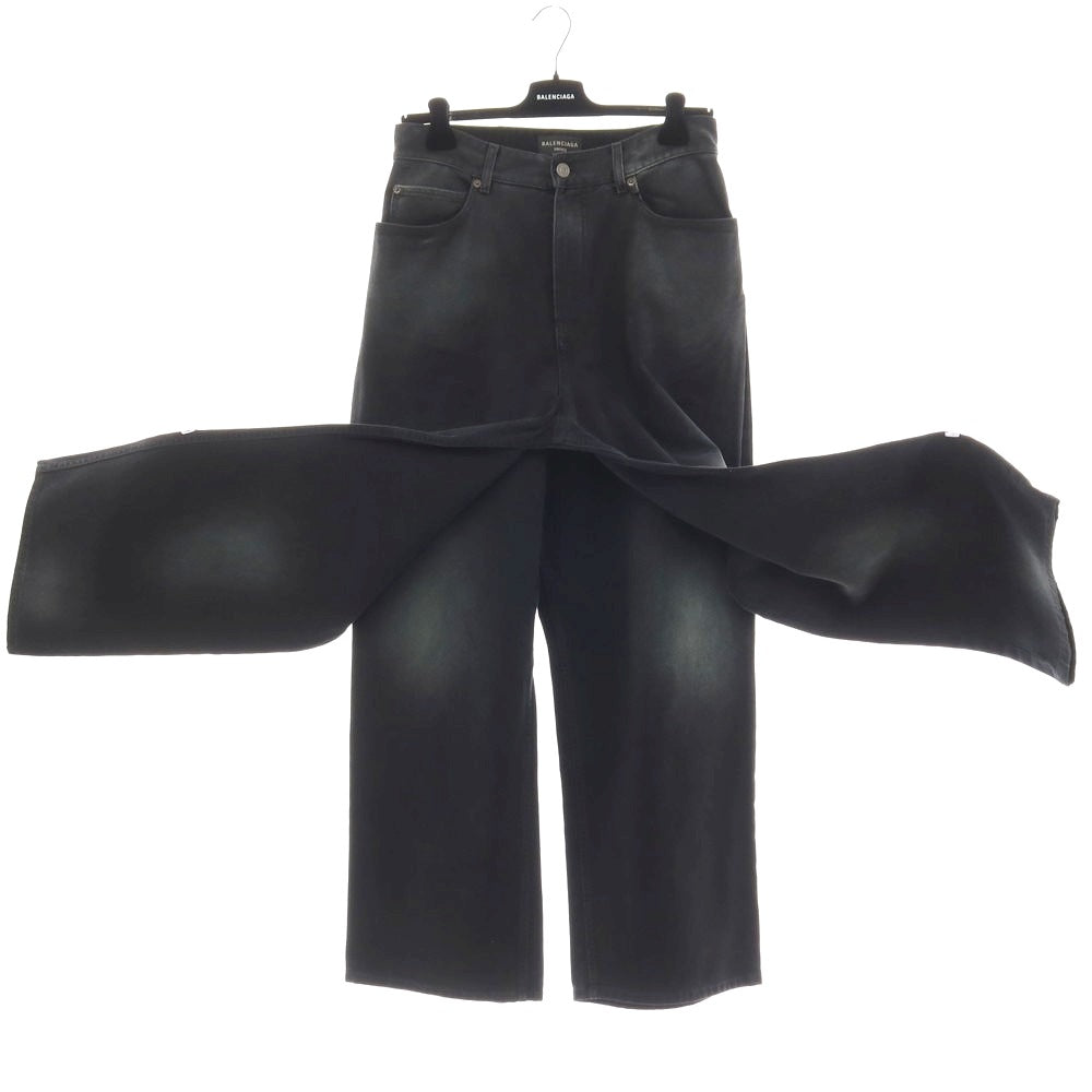 【中古】バレンシアガ BALENCIAGA コットン レイヤード風 ワイド デニムパンツ ジーンズ ブラックネイビー【サイズS】【 状態ランクB 】【 メンズ 】