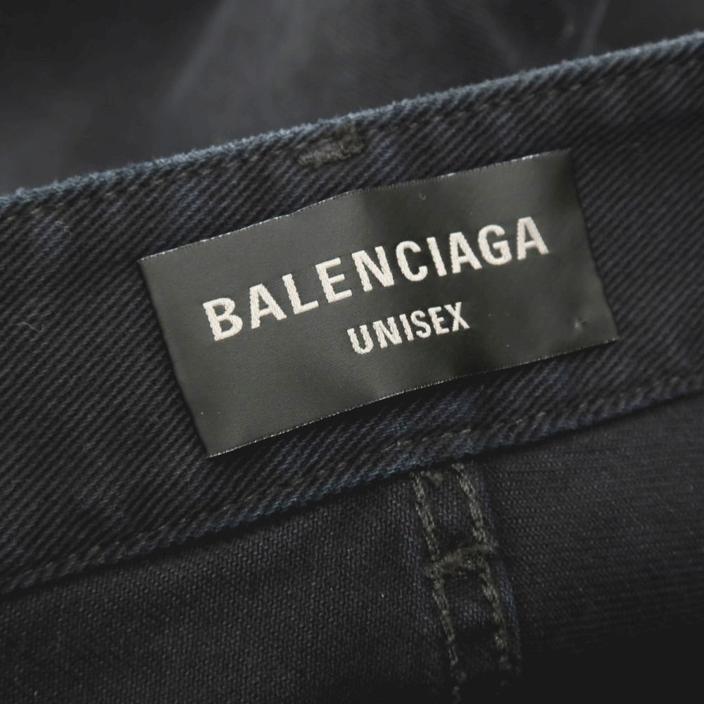 【中古】バレンシアガ BALENCIAGA コットン レイヤード風 ワイド デニムパンツ ジーンズ ブラックネイビー【サイズS】【 状態ランクB 】【 メンズ 】