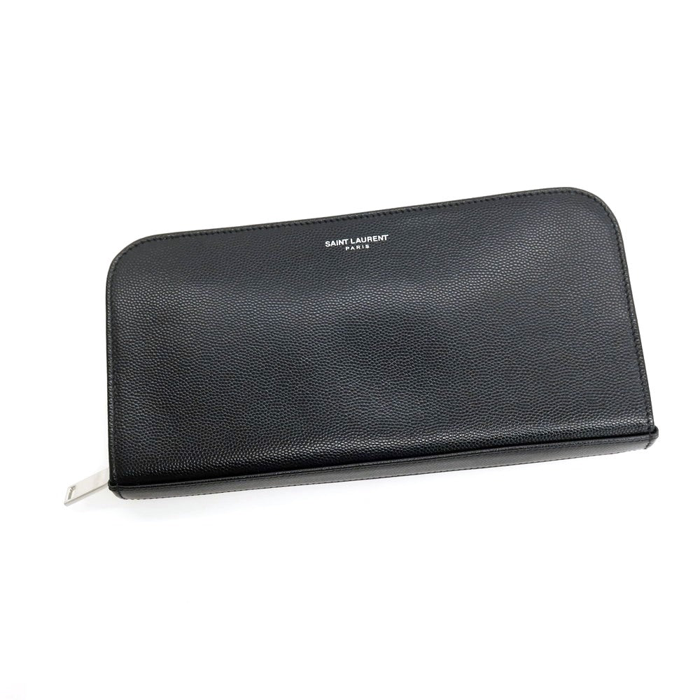 【中古】サンローランパリ SAINT LAURENT PARIS レザー ラウンドジップ 長財布 ブラック【 状態ランクA 】【 メンズ 】