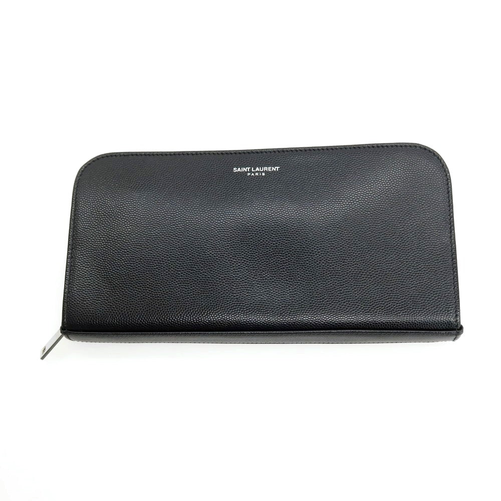 【中古】サンローランパリ SAINT LAURENT PARIS レザー ラウンドジップ 長財布 ブラック【 状態ランクA 】【 メンズ 】