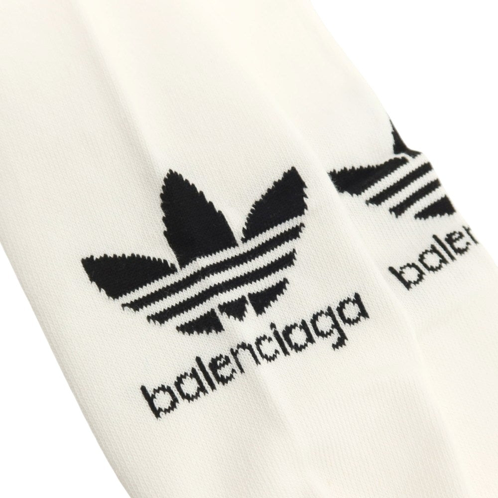 【中古】【未使用】バレンシアガ BALENCIAGA × adidas コットンナイロンポリウレタン サッカーソックス 靴下 ホワイト【サイズL（26～28cm）】【 状態ランクS 】【 メンズ 】