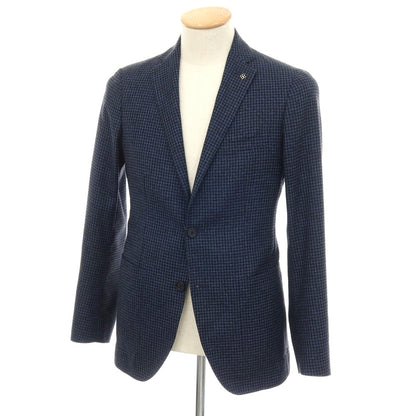 【中古】タリアトーレ TAGLIATORE ウールコットン ハウンドトゥース 2B テーラードジャケット ネイビーxブラック【サイズ44】【 状態ランクC 】【 メンズ 】