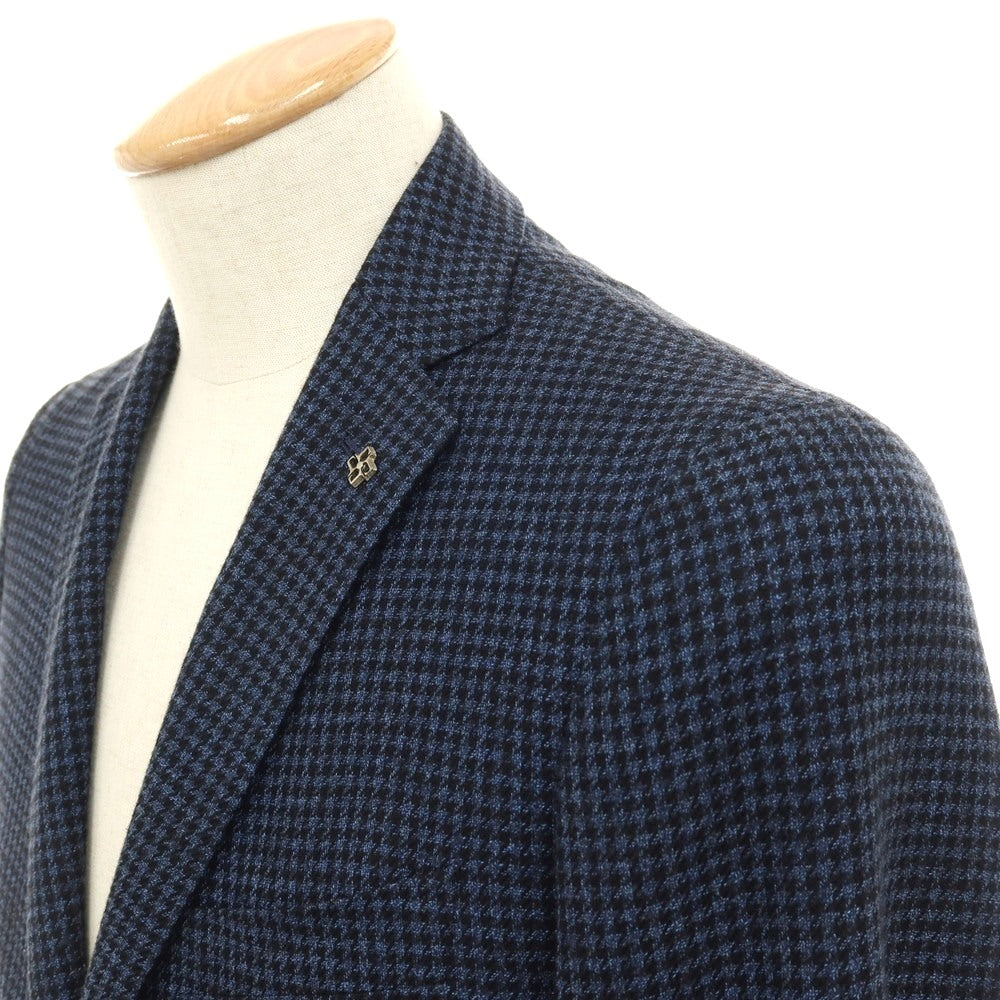 【中古】タリアトーレ TAGLIATORE ウールコットン ハウンドトゥース 2B テーラードジャケット ネイビーxブラック【サイズ44】【 状態ランクC 】【 メンズ 】