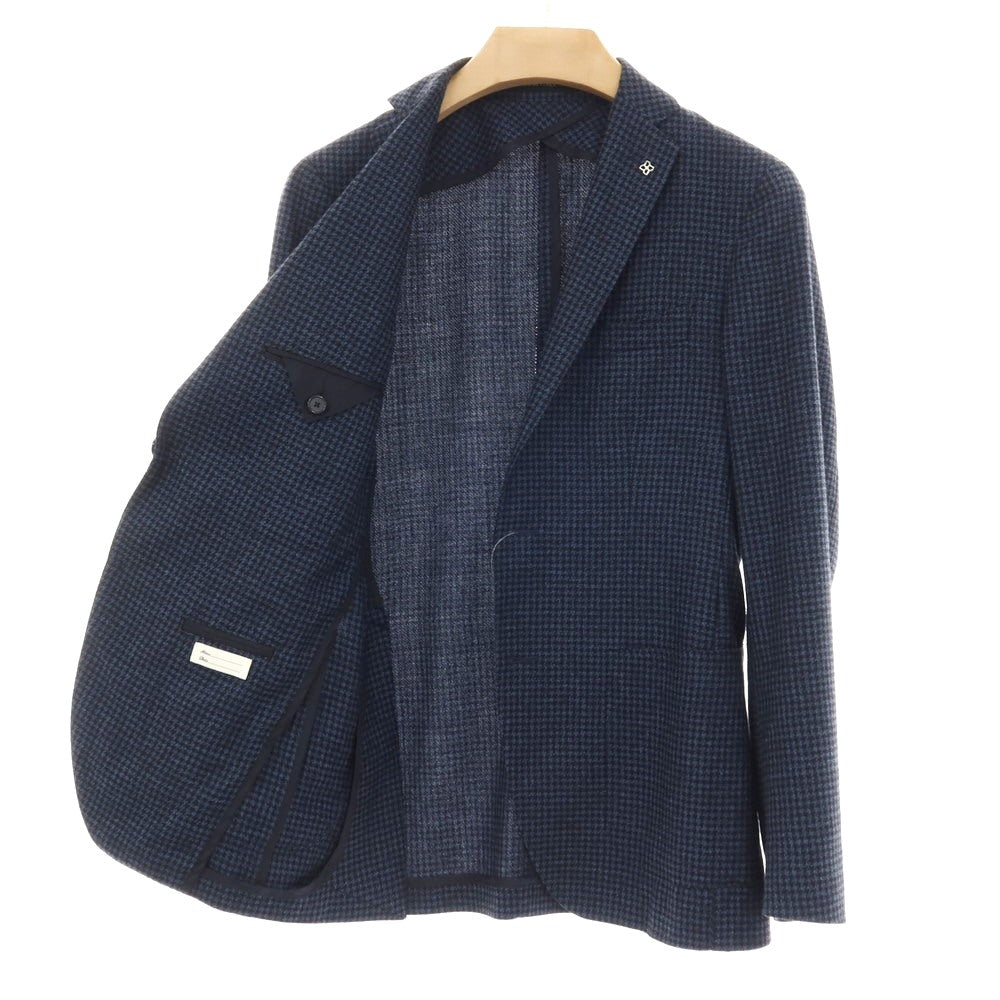 【中古】タリアトーレ TAGLIATORE ウールコットン ハウンドトゥース 2B テーラードジャケット ネイビーxブラック【サイズ44】【 状態ランクC 】【 メンズ 】