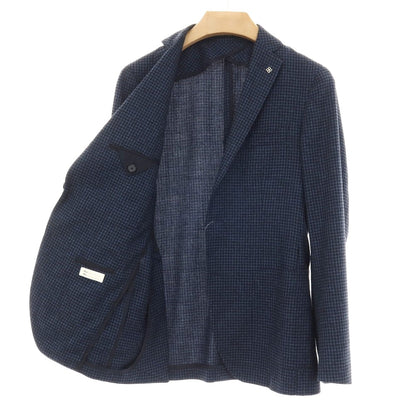 【中古】タリアトーレ TAGLIATORE ウールコットン ハウンドトゥース 2B テーラードジャケット ネイビーxブラック【サイズ44】【 状態ランクC 】【 メンズ 】