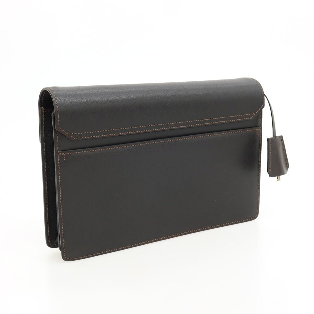 【中古】ダンヒル Dunhill 牛革 セカンドバッグ ダークブラウン【 状態ランクA 】【 メンズ 】