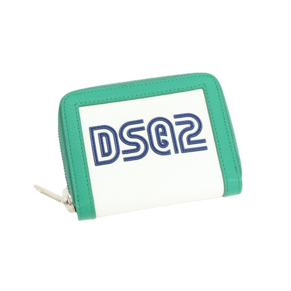 【新品】ディースクエアード DSQUARED2 Spiker Zip Walle タンブルレザー 二つ折り財布 ホワイトxグリーン【 状態ランクN 】【 メンズ 】