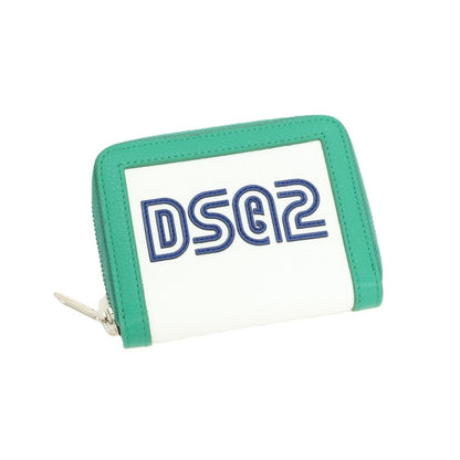 【新品】ディースクエアード DSQUARED2 Spiker Zip Walle タンブルレザー 二つ折り財布 ホワイトxグリーン【 状態ランクN 】【 メンズ 】