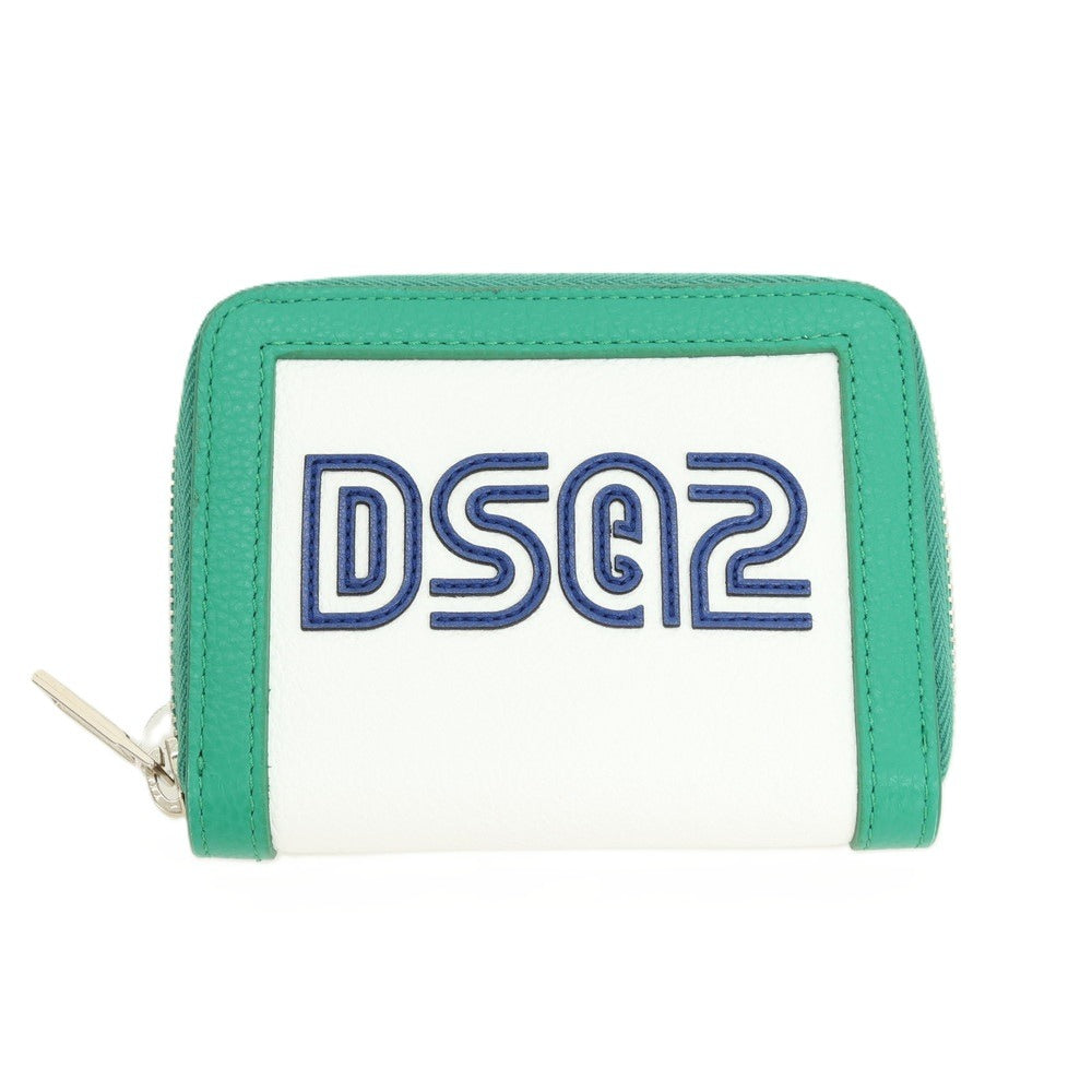 【新品】ディースクエアード DSQUARED2 Spiker Zip Walle タンブルレザー 二つ折り財布 ホワイトxグリーン【 状態ランクN 】【 メンズ 】