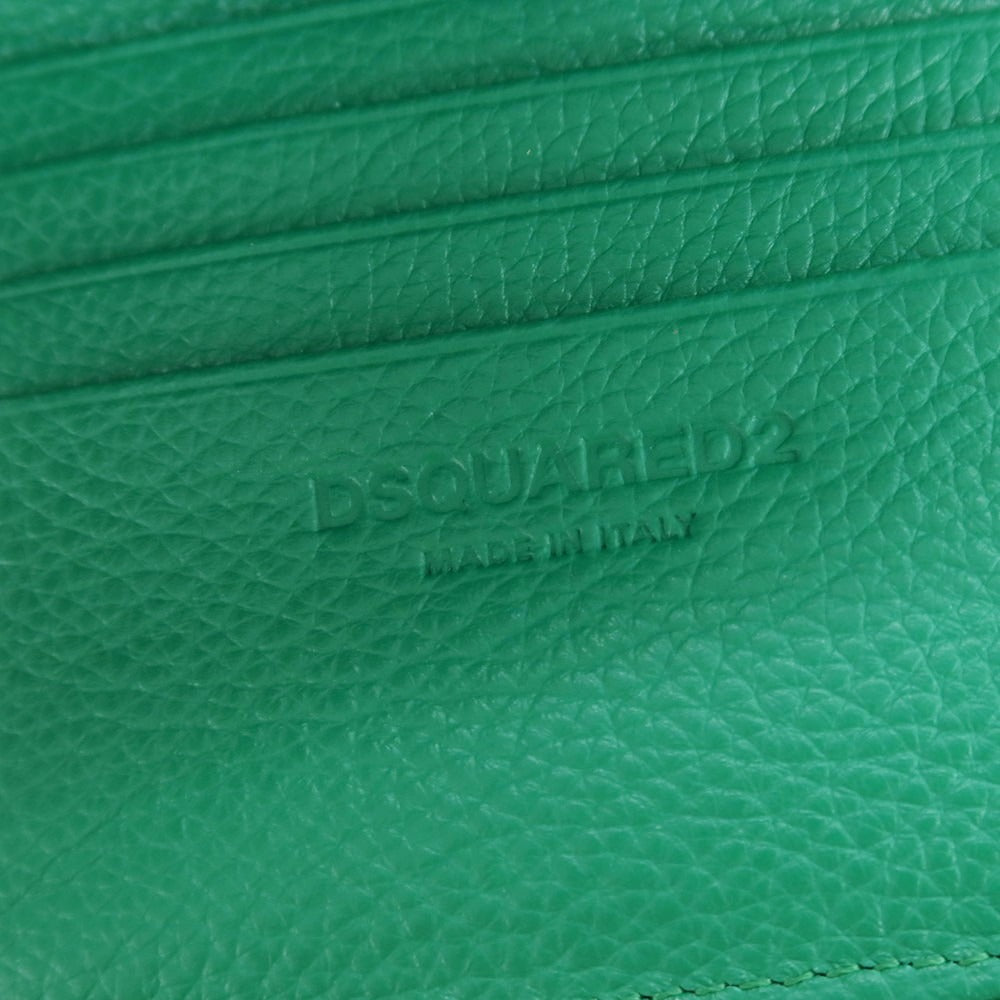 【新品】ディースクエアード DSQUARED2 Spiker Zip Walle タンブルレザー 二つ折り財布 ホワイトxグリーン【 状態ランクN 】【 メンズ 】