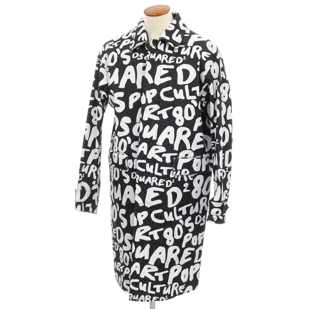 【新品アウトレット】ディースクエアード DSQUARED2 ストレッチ デニム D2 Pop 80’ ロゴプリント ステンカラーコート ブラックxホワイト【サイズ46】【 状態ランクN- 】【 メンズ 】
