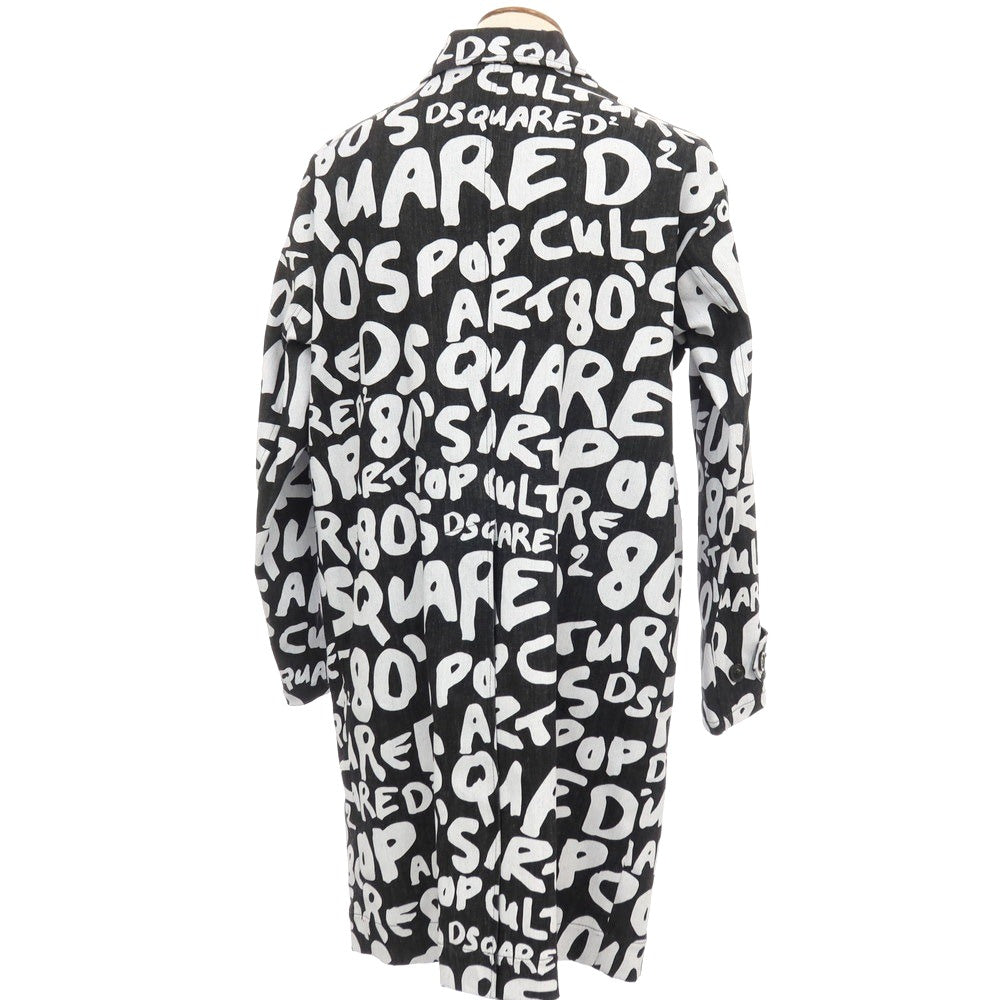 【SALE50%OFF/返品不可】【新品アウトレット】ディースクエアード DSQUARED2 ストレッチ デニム D2 Pop 80’ ロゴプリント ステンカラーコート ブラックxホワイト【 サイズ46 】【 状態ランクN- 】【 メンズ 】