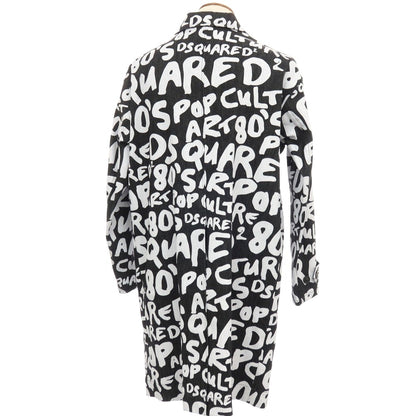 【SALE50%OFF/返品不可】【新品アウトレット】ディースクエアード DSQUARED2 ストレッチ デニム D2 Pop 80’ ロゴプリント ステンカラーコート ブラックxホワイト【 サイズ46 】【 状態ランクN- 】【 メンズ 】