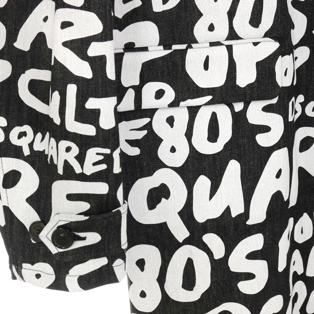 【SALE50%OFF/返品不可】【新品アウトレット】ディースクエアード DSQUARED2 ストレッチ デニム D2 Pop 80’ ロゴプリント ステンカラーコート ブラックxホワイト【 サイズ46 】【 状態ランクN- 】【 メンズ 】