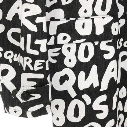 【SALE50%OFF/返品不可】【新品アウトレット】ディースクエアード DSQUARED2 ストレッチ デニム D2 Pop 80’ ロゴプリント ステンカラーコート ブラックxホワイト【 サイズ46 】【 状態ランクN- 】【 メンズ 】