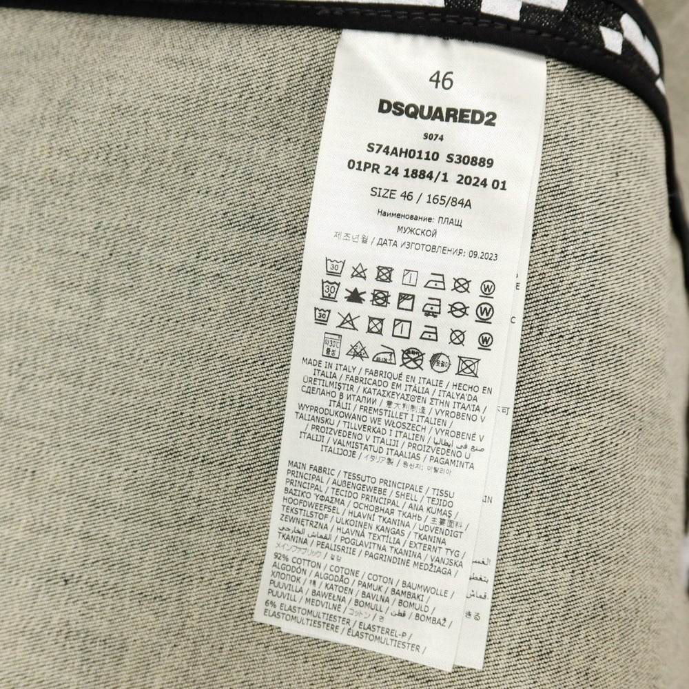 【SALE50%OFF/返品不可】【新品アウトレット】ディースクエアード DSQUARED2 ストレッチ デニム D2 Pop 80’ ロゴプリント ステンカラーコート ブラックxホワイト【 サイズ46 】【 状態ランクN- 】【 メンズ 】