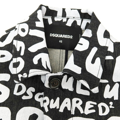 【SALE50%OFF/返品不可】【新品アウトレット】ディースクエアード DSQUARED2 ストレッチ デニム D2 Pop 80’ ロゴプリント ステンカラーコート ブラックxホワイト【 サイズ46 】【 状態ランクN- 】【 メンズ 】