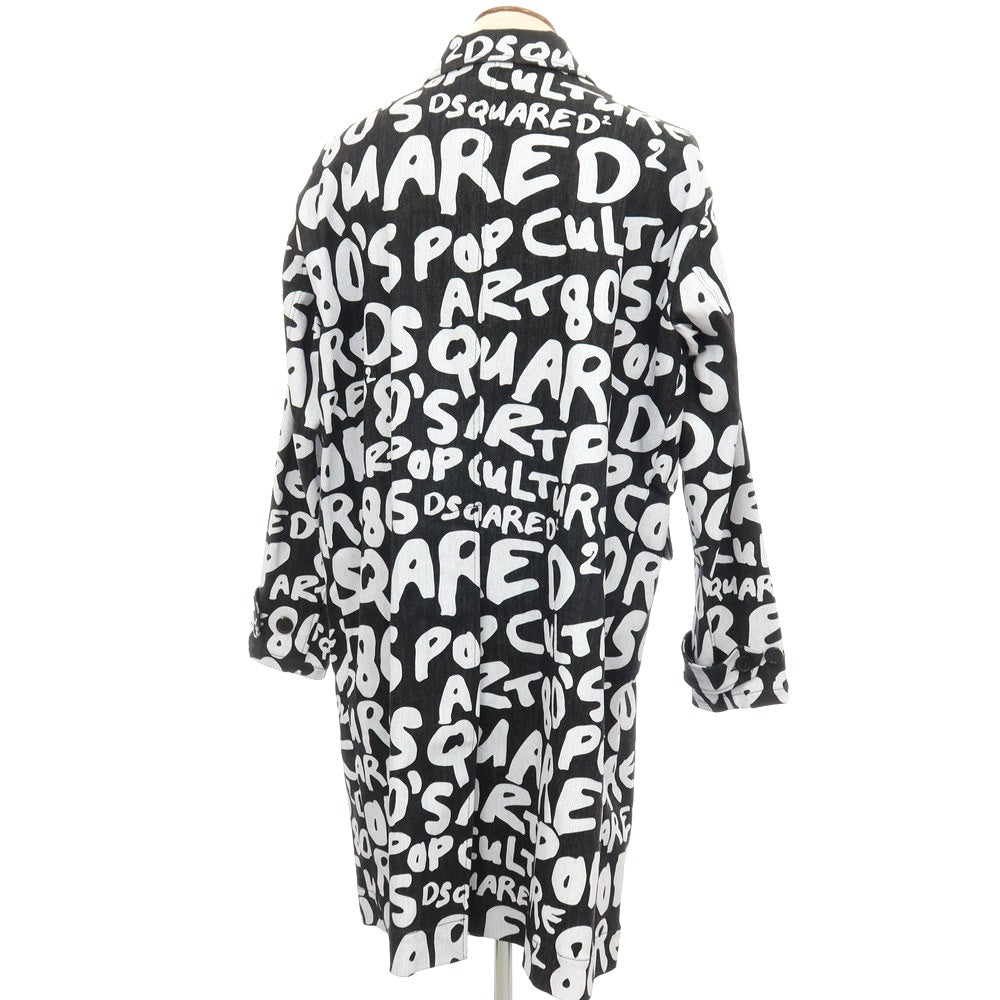【新品アウトレット】ディースクエアード DSQUARED2 ストレッチ デニム D2 Pop 80’ ロゴプリント ステンカラーコート ブラックxホワイト【サイズ48】【 状態ランクN- 】【 メンズ 】
