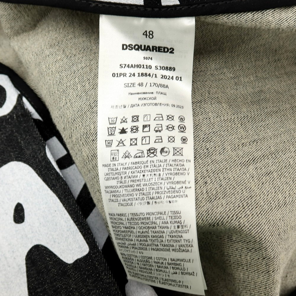 【新品アウトレット】ディースクエアード DSQUARED2 ストレッチ デニム D2 Pop 80’ ロゴプリント ステンカラーコート ブラックxホワイト【サイズ48】【 状態ランクN- 】【 メンズ 】