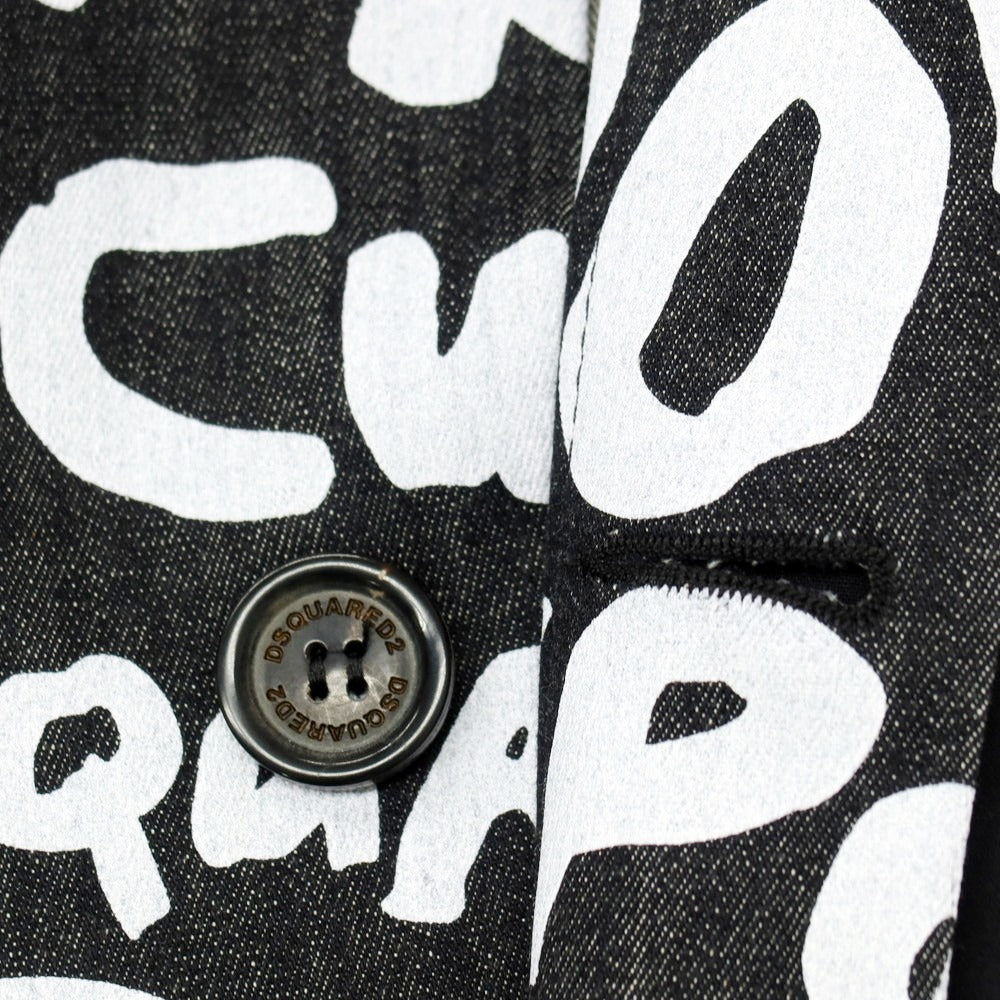 【新品アウトレット】ディースクエアード DSQUARED2 ストレッチ デニム D2 Pop 80’ ロゴプリント ステンカラーコート ブラックxホワイト【サイズ48】【 状態ランクN- 】【 メンズ 】