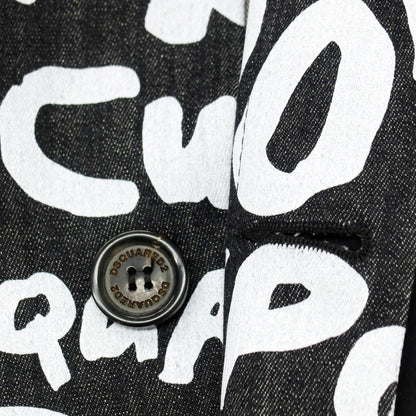 【新品アウトレット】ディースクエアード DSQUARED2 ストレッチ デニム D2 Pop 80’ ロゴプリント ステンカラーコート ブラックxホワイト【サイズ48】【 状態ランクN- 】【 メンズ 】