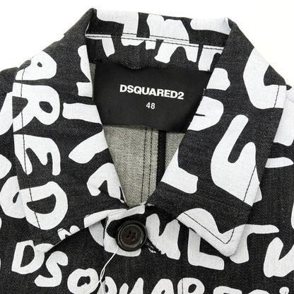 【新品アウトレット】ディースクエアード DSQUARED2 ストレッチ デニム D2 Pop 80’ ロゴプリント ステンカラーコート ブラックxホワイト【サイズ48】【 状態ランクN- 】【 メンズ 】