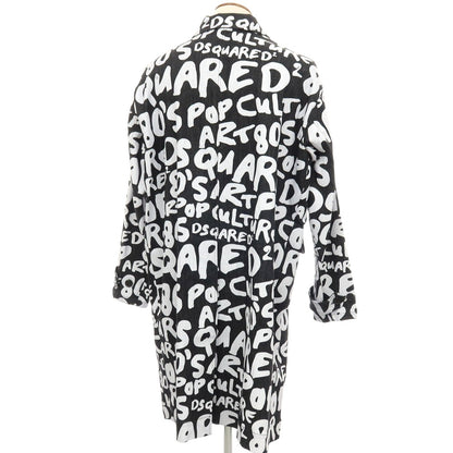【SALE50%OFF/返品不可】【新品アウトレット】ディースクエアード DSQUARED2 ストレッチ デニム D2 Pop 80’ ロゴプリント ステンカラーコート ブラックxホワイト【 サイズ48 】【 状態ランクN- 】【 メンズ 】