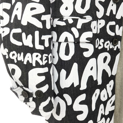 【SALE50%OFF/返品不可】【新品アウトレット】ディースクエアード DSQUARED2 ストレッチ デニム D2 Pop 80’ ロゴプリント ステンカラーコート ブラックxホワイト【 サイズ48 】【 状態ランクN- 】【 メンズ 】