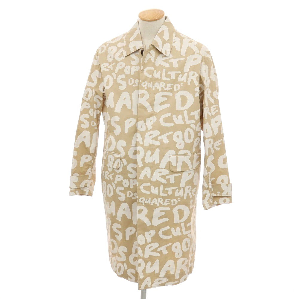 【新品アウトレット】ディースクエアード DSQUARED2 ストレッチ コットン D2 Pop 80’ ロゴプリント ステンカラーコート ベージュxホワイト【サイズ44】【 状態ランクN- 】【 メンズ 】