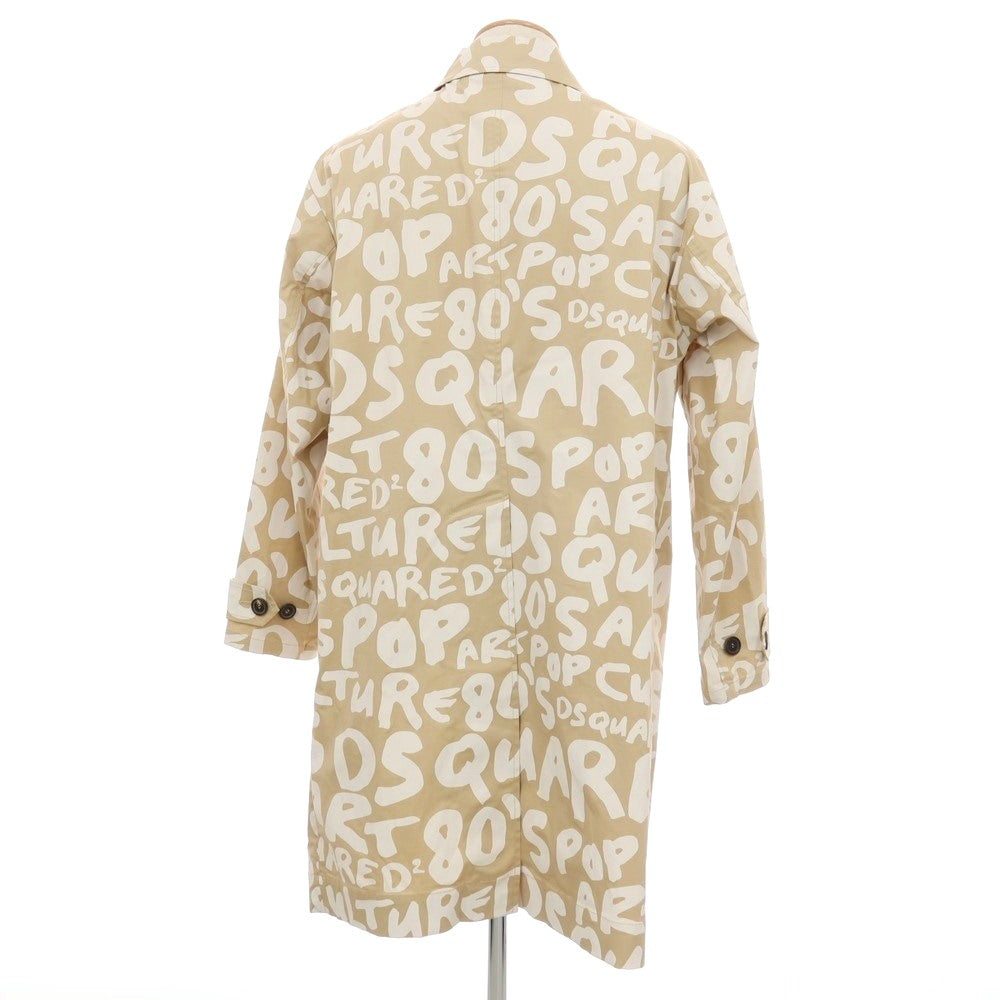 【新品アウトレット】ディースクエアード DSQUARED2 ストレッチ コットン D2 Pop 80’ ロゴプリント ステンカラーコート ベージュxホワイト【サイズ44】【 状態ランクN- 】【 メンズ 】[CPD]