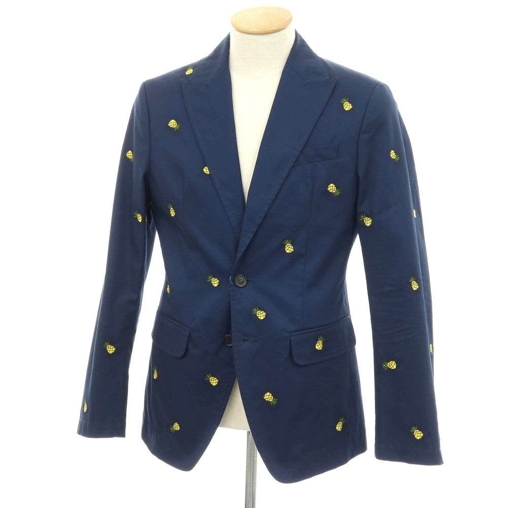 【新品】ディースクエアード DSQUARED2 Fruit Embroidery London コットン パイナップル 2B カジュアルジャケット ネイビーxイエロー【 サイズ44 】【 状態ランクN 】【 メンズ 】 [BPD]